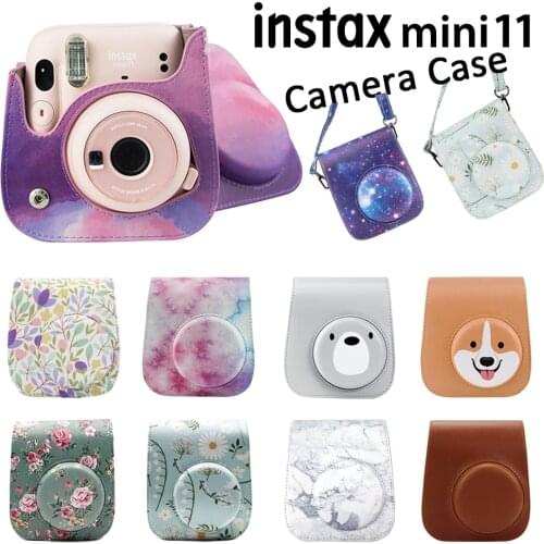 PU Leather Bag Case Cover Shell with Shoulder Strap & Back Side Pocket For Fujifilm Instax Mini 11 Instant Film Camera
