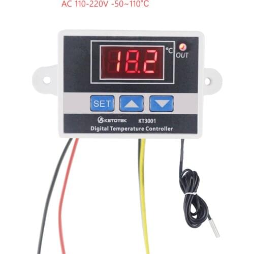 KT3001 -50~110C Digital Thermostat AC 100-220V 10A Digital Temperature Regulator Switch Microcomputer Temp Controller NTC Sensor