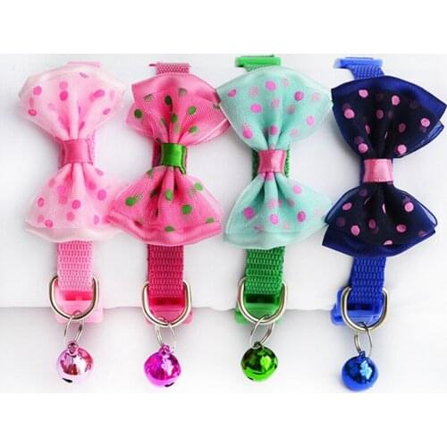 Eco Friendly Small dog Collar For Pomeranian Puppies Dog Bow Tie Collar With Bell Chain Quality Adjustable Necktie For Cats E