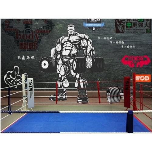 Custom Photo wallpaper 3d Gym mural wall paper HD Retro Vintage Sports Fitness Club Weightlifting Background Decorative Wall