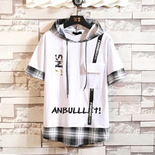 Classic Mens Tops Tees Summer Ribbon Hooded Hip Hop Short Sleeve Hooded T-Shirt Fashion High Streetwear Harajuku T-shirt M-3XL