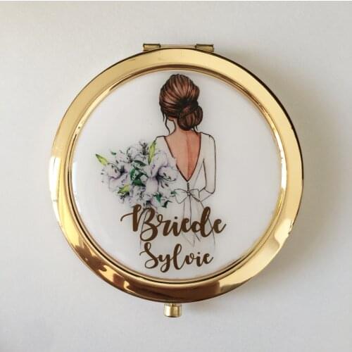 Printing any text language Unique Custom logo Wedding Bride to be Bridesmaid gifts Personalized portable compact mirror gift