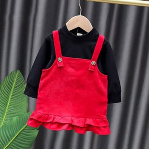 Spring Autumn Baby Girl Clothes Set Solid Color Long Sleeve Base Shirt + Sling Skirt Newborn Outfit Sweet Baby Clothes 2Pcs