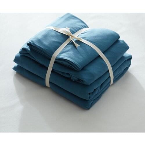 4PCS Sheets set Japanese-style Tianzhu cotton knitted cotton pure cotton quilt cover solid color bed sheets bed linen pillowcase