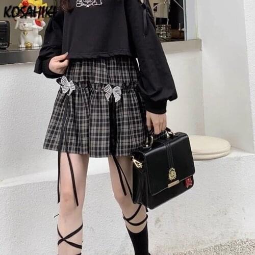 KOSAHIKI Japanese Harajuku Style Girls Cute Plaid High Waist Pleated Skirts Mini JK Cute School Summer Women Jupe Kawaii Skirt
