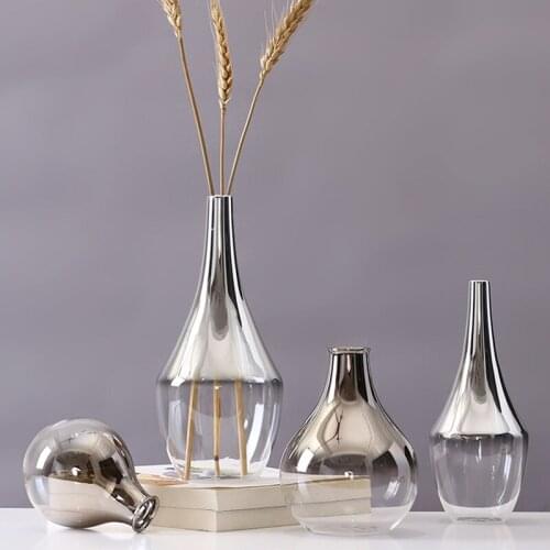 Small Flower Vases Simple Silver Glass Vase Dried Flowers Doniczka Nordic Home Living Room Table Decoration Ornaments Ваза
