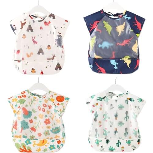 Lovely Cartoon Animals Print Baby Bibs Infant Bib Waterproof EVA for Children All Seasons Shorts Sleeve Feeding Baby Cloth Bib