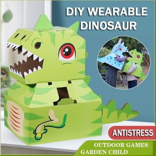 Cartoon Dinosaur Elephant Cardboard Wearable Board Games Montessori DIY Kids Cosplay Assembly Pretend Play Props Parent-child
