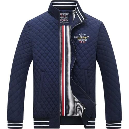 Kenty Shark Brand Jacket Men Stdnd Collar Argyle Cotton Liner Warm Jackets Parka Men Embroidery Bomber Jacket Men Plus Size 4XL