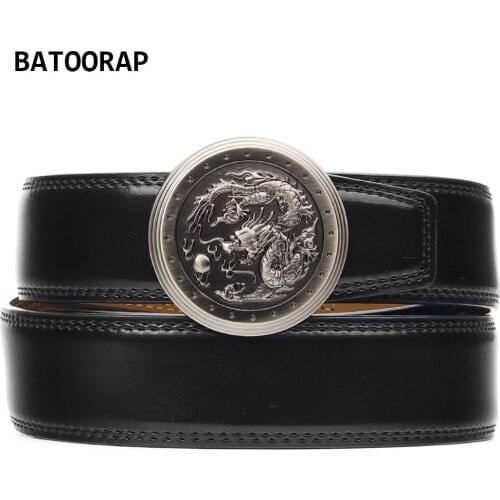 BATOORAP Genuine Leather Man Belt Fashion Designed High Quality Dragon Print Metal Buckle Brand Men Trouser Belts Black Cowhide