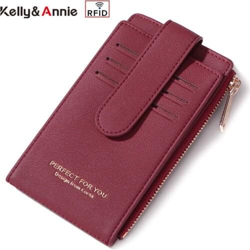 RFID Soft Leahter Super Thin Wallet Women Many Card Holder Female Purses Theftproof Credit Card Wallet Ladies Zipper Coin Purse