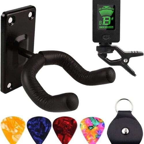 Guitar Wall Mount Hanger Hook Holder with Guitar Tuner Clip Chromatic Digital Tuner for Bass Ukulele Violin Parts & Accessories