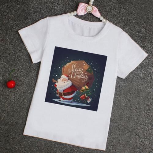 New 2020 Fashion Christmas Shirt Boy Happy Santa Claus Tree Print Girls Tops Lovely T-shirt Kids White Clothes Funny Casual Cozy