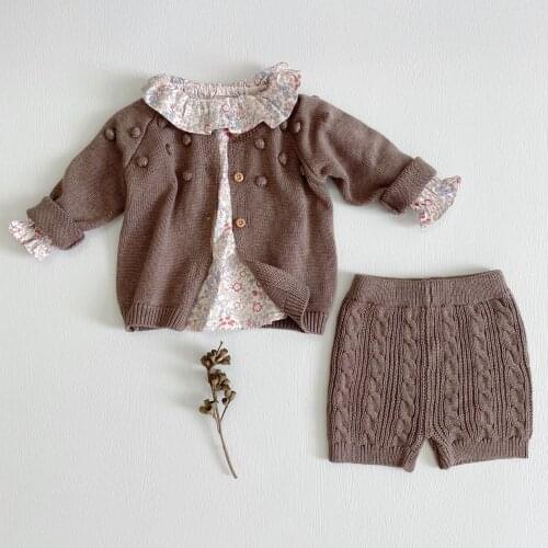 Autumn baby girls boys knitted clothes set Kids Set Knitted Pullover Design Tops + Shorts Winter Newborn Baby Clothing