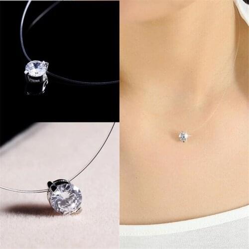 Homod Silver Color Dazzling Zircon Necklace Transparent Invisible Fishing Line Clavicle Chain Pendant Necklace Jewelry YDJK235