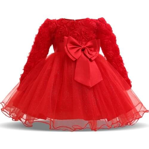 Baby girls newborn dress for Christening 1 year infant toddler baby birthday dress long sleeve dress for Girls Autumn winter