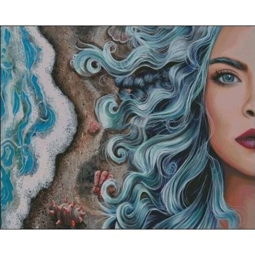 Mermaid Beach Cross Stitch Kits Top Quality Embroidery Needlework Sewing 14CT Unprinted DIY Handmade Art Home Decor