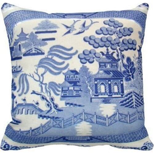 Blue Willow Pillow - the Perfect Size and Color. Personalized 18x18 Inch Square Cotton Throw Pillow Case Decor Cushion Covers