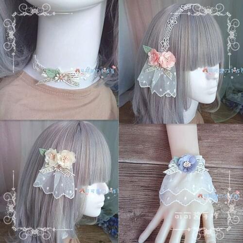 Lolita hand cuff hair band flower headband headband Lolita lace bow set ocean accessories sweet necklace