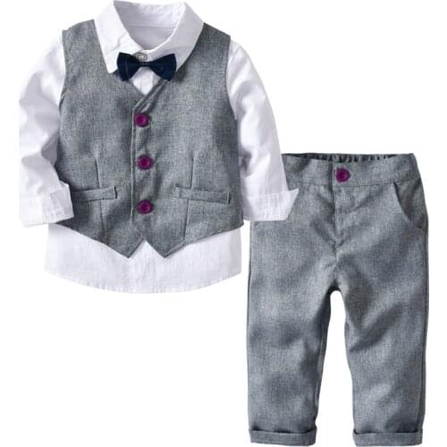 Boys Shirt Vest Trousers Gentleman Bow Tie 4-piece Suit Childrens Clothing Baby Birthday Party Wedding Costume Childrens Suit