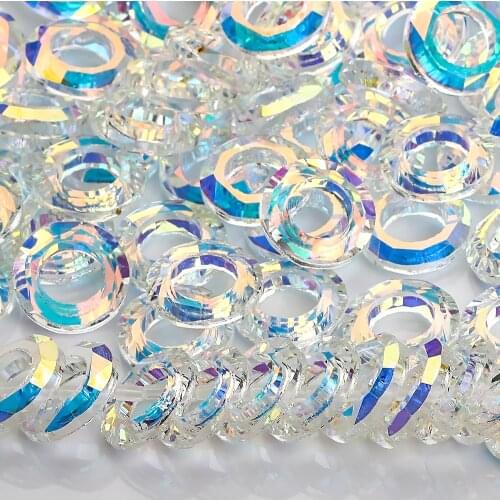 Shiny AB Angel Ring Crystal Bead 6/8/10/14/20mm Glass Round Beads With Big Hole For Jewelry Making Necklace Earrings Accessories