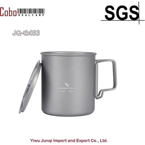 Titanium Camping Coffee Mug 420ml Lid Strong Lightweight with Folding Handle for Hiking Backpacking Travel Office
