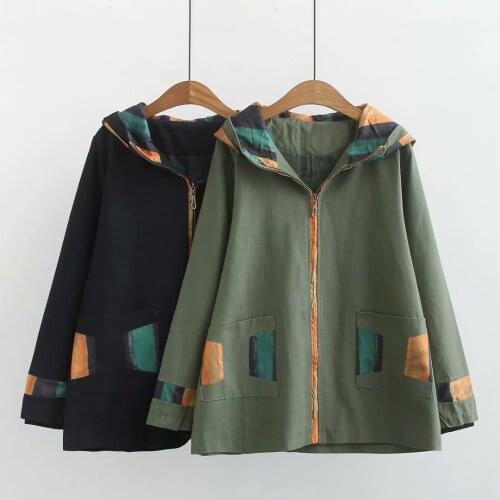 Oversize Womens Trench Coat New Korean Color-blocking Cotton Windbreaker Female Coat Loose Plus size Hooded Outerwear Clothing