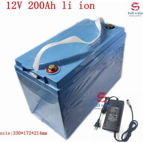 Waterproof 12v 200Ah lithium ion battery 200Ah li ion with BMS for RV UPS inverter solar stem power supply cart + 10A Charge