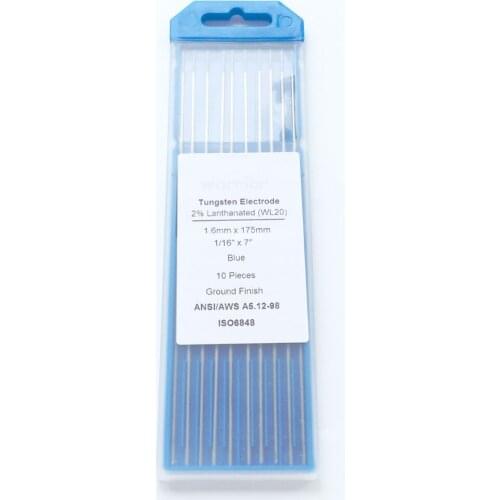 10pcs WL20 Tungsten Electrode TIG Welding Rods Blue Tips 1.6*175mm 1/16"-7" Standard Size 2% Lanthanated Ground Finish Surface