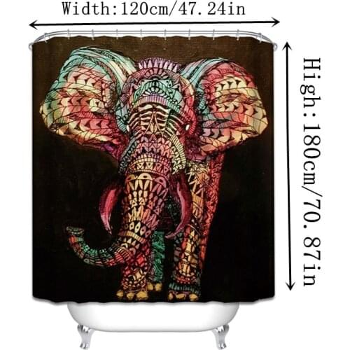 120cm*180cm Waterproof Bath Curtains 100% Polyester Fabric Shower Curtain Elephant Printed Bathroom Partition Curtain 12 Hooks