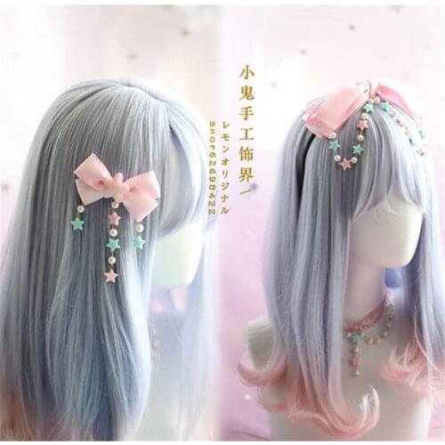 Gothic Lolita Lace Trim KC hair pin Pearls Bow Handwork Hair Accessories Headwear Womens Headdress B498