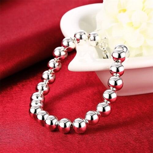 New 925 Sliver Fashion Jewelry 6MM/8MM Smooth Beads Bracelet For Women Trendy Wedding Daily Party Gift