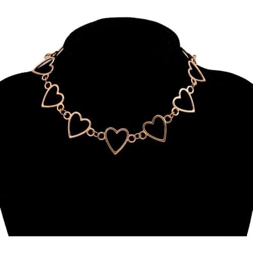 Fresh Style Hollow Hearts Choker Necklaces for Women Gold Silver Color Alloy Clavicle Chain Jewelry Night Club Gifts