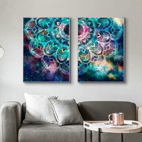 Abstract Art Mandala Blue Starry Colorful Painting Bohemian Canvas Poster Wall Art Printing Picture Canvas Living Room Home Deco