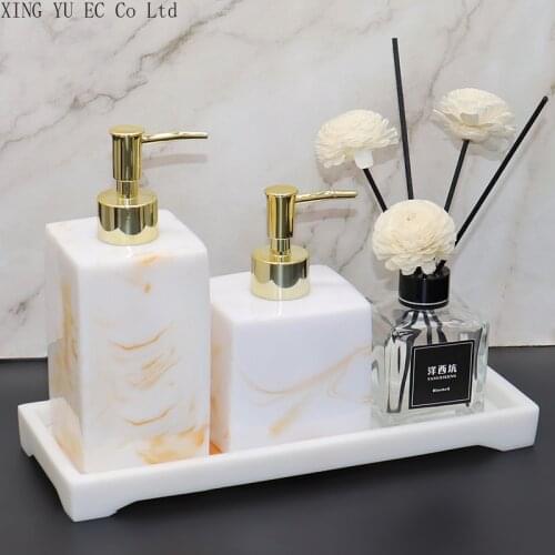 Nordic Bathroom Accessories Imitation Marble Resin Lotion Bottle Storage Tray Black Cotton Swab Box Luxury Bathroom Supplies