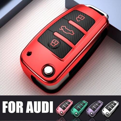 TPU Carbon Fiber Car Key Cover Case for Audi A3 8P 8V A4 B7 B8 B5 B6 A1 A5 Q7 Q5 A6 4F C6 C5 C7 C4 Q3 S3 A7 A8 C4 TT 8N Keychain