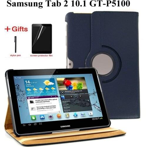 360 Rotating Stand PU Leather Case for Samsung Tab 2 10.1 GT P5100 P5110 P5113 Tablet Case with Awake Sleep function+Film+Pen