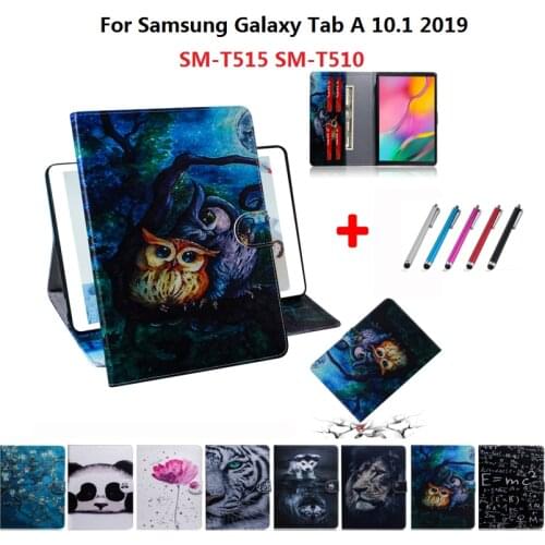 Flip Case Cover For Samsung Galaxy Tab A 10.1 2019 SM-T510 SM-T515 Owl Panda Wolf Tablet Protective Case 10.1inch For Tab A 2019
