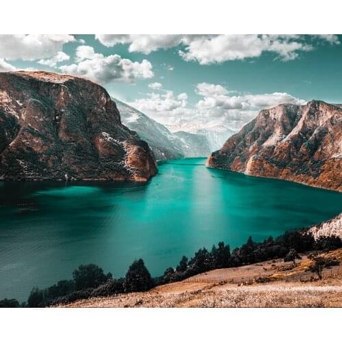 DIY Painting By Numbers Landscape Kit Oil Picture By Numbers Lake Mountain 40x50cm Wall Art Canvas Painting Home Decoration Gift