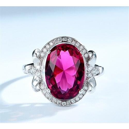 DY Big Center Oval Gemstone Nano Ruby Cubic Zirconia Eternity Ring For Women Engagement Classic Jewelry 925 Sterling Silver Ring