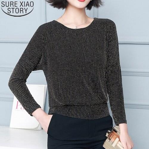 Elegant Shiny Sequin Blouse Tunic Classic Black Blue Plus Size Glitter Shirt Tops Fashion New Women Shine Womens Blouses 15774