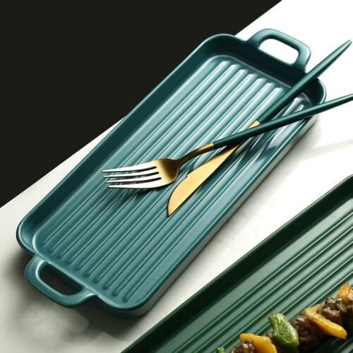 Nordic Ceramic Bakeware Baking Tray Creative Rectangular Western Food Tray Dessert Dessert Tableware Decoration Plate