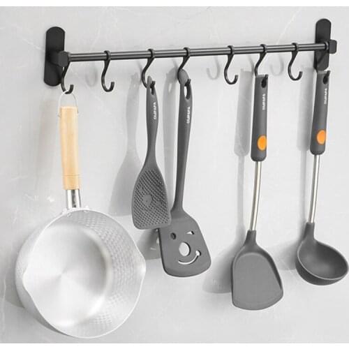 Bathroom Coat Hooks Space Aluminum Wall Hanging Rod Strong Viscose Punch-free Installation 4-16 Row Hook Kitchen Storage Rack