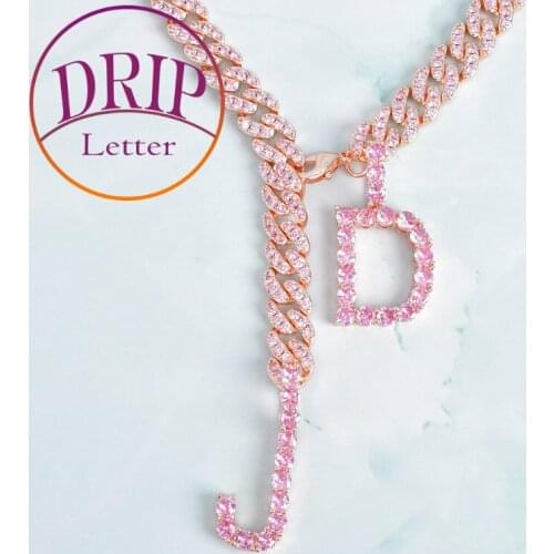 Pink Zircon Tennis Letters With 10MM Cuban Chain Custom name Pendants Necklaces For Women Zircon Hip Hop Rock Jewelry