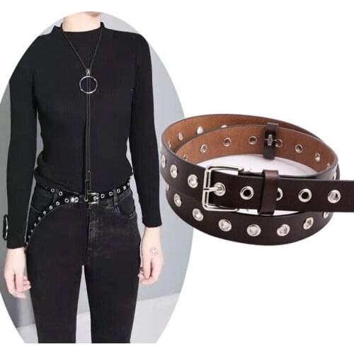Men Women Unisex Designer Genuine Cow Leather Punk Harajuku Rivet Belt Exaggerated Metal Hoop JEANS belt for Men