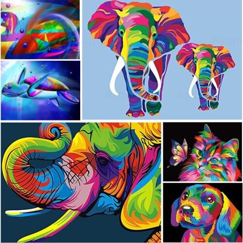 Colorful Sea World Elephant Cat Dog Diy 5D Diamond Painting Full Square and Round Embroidery Mosaic Stitch Wall Art Home Decor