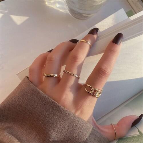 Korean Style Gold Opening Finger Rings Set for Women 2021 Hollow Round Rings Fashion Statement Party Wedding Gifts