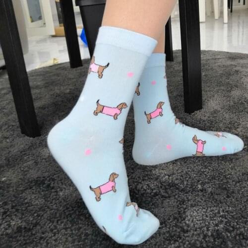 Dachshund socks cute crazy socks luxury blue sausage dog socks women cartoon cotton sox for weiner dog lover gift 12pairs
