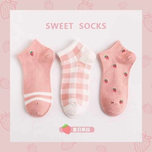 Woman Socks Spring Summer Cotton Low Tube Cute Pink High Quality Kawaii Pretty Gift Girl Ruffles 3 Pairs/Set Ankle Crew Socks