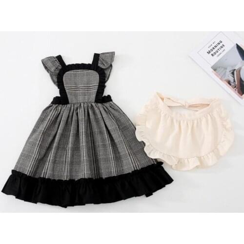 2021 Fall New Children Baby Plaids Vest Dresses With Apron , Girls Princess Elegant Clothes 6 pieces/lot